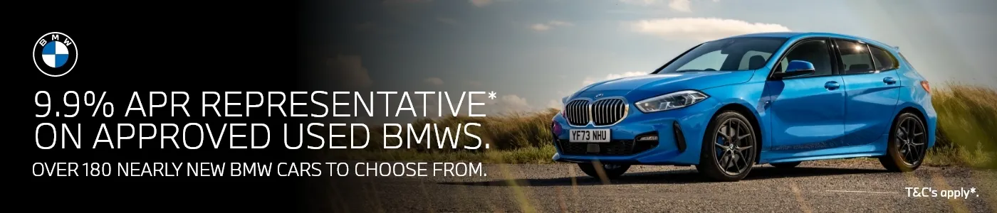 9.9% APR Representative* Available on Approved Used BMWs - Desktop Banner