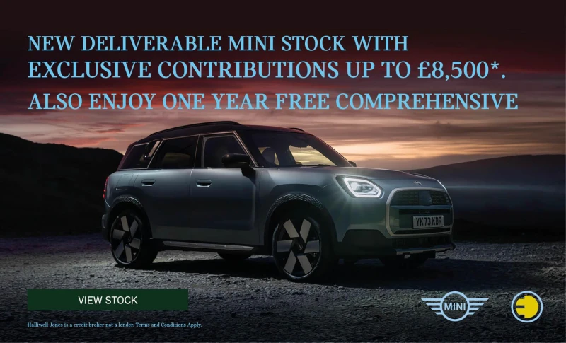 New deliverable MINI stock with contributions up to £8,500* and one year free insurance. Banner Mobile